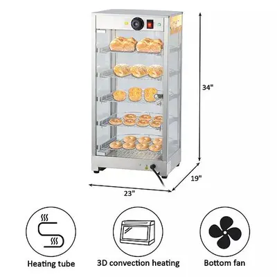 Commercial Food Pizza Pastry Warmer Countertop Display Case 3-Tier / 5-Tier  23" x19" x 34" high