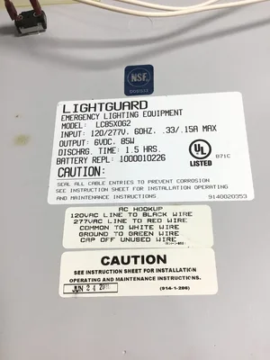 Lightguard LC85X0G2 801123 Emergency Lighting Equipment 120/277V 60Hz 6VDC 85W