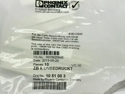 ZB 6:UNBEDRUCKT,1051003 | Phoenix Contact ZB 6:UNBEDRUCKT Zack Marker Strip 1051003 PKG OF 10 - New Other