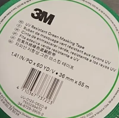 3M UV UU 0125-0620-8 Resistant Green Masking Tape 36mmx55m (BIN 3.4.4)