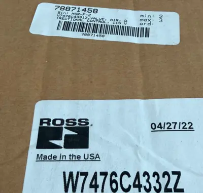 NEW ROSS CONTROLS W7476C4332Z SOLENOID VALVE