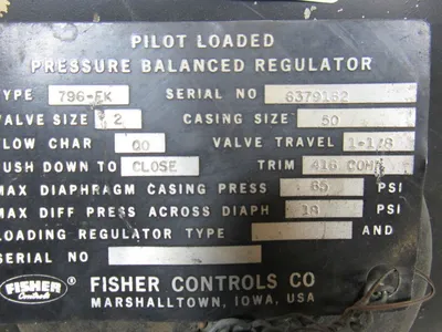 Fisher 796-EK Fisher 2" Flanged Pressure Reducing Pilot Operated Regulator Valve
