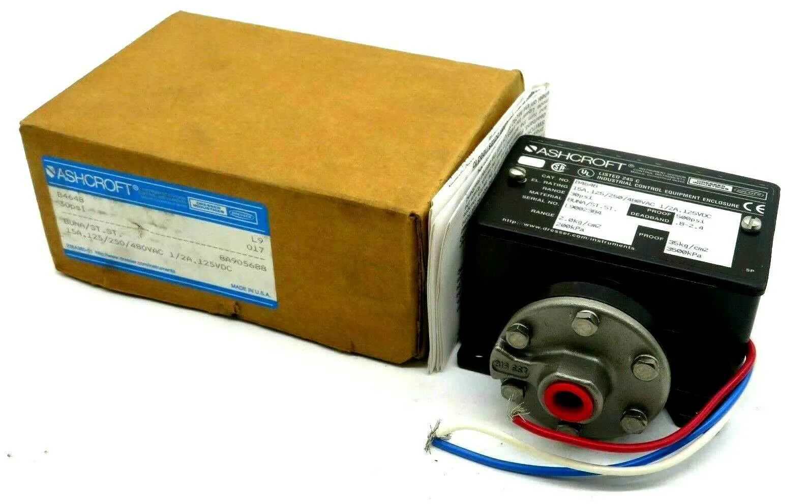 NEW ASHCROFT B464B PRESSURE SWITCH 15AMP 480VAC 30P.S.I