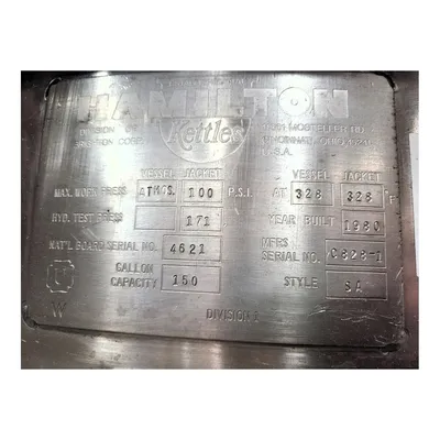 Used 150 Gallon Hamilton Stainless Steel Jacketed Kettle w/ Pump