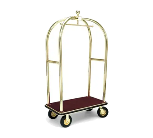 Forbes Industries Birdcage Luggage Cart w/ (2) Push Bars & Carpeted Deck - 43"L x 24"W x 78"H, Polished Brass (2425)