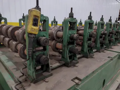 16 STAND X 4" x 36" WIDE R-PANEL ASC ROLLFORMER LINE WITH REEL & CUT OFF, BECK CONTROLS: STOCK #21176