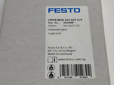 CPV18-M1H-2X3-GLS-1/4, 163189 | Festo CPV18-M1H-2X3-GLS-1/4 Air Solenoid Valve 163189 - New Other