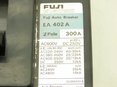 Fuji Electric EA402A  2-Pole Auto Circuit Breaker 300A 600VAC 250VDC 2-Pole