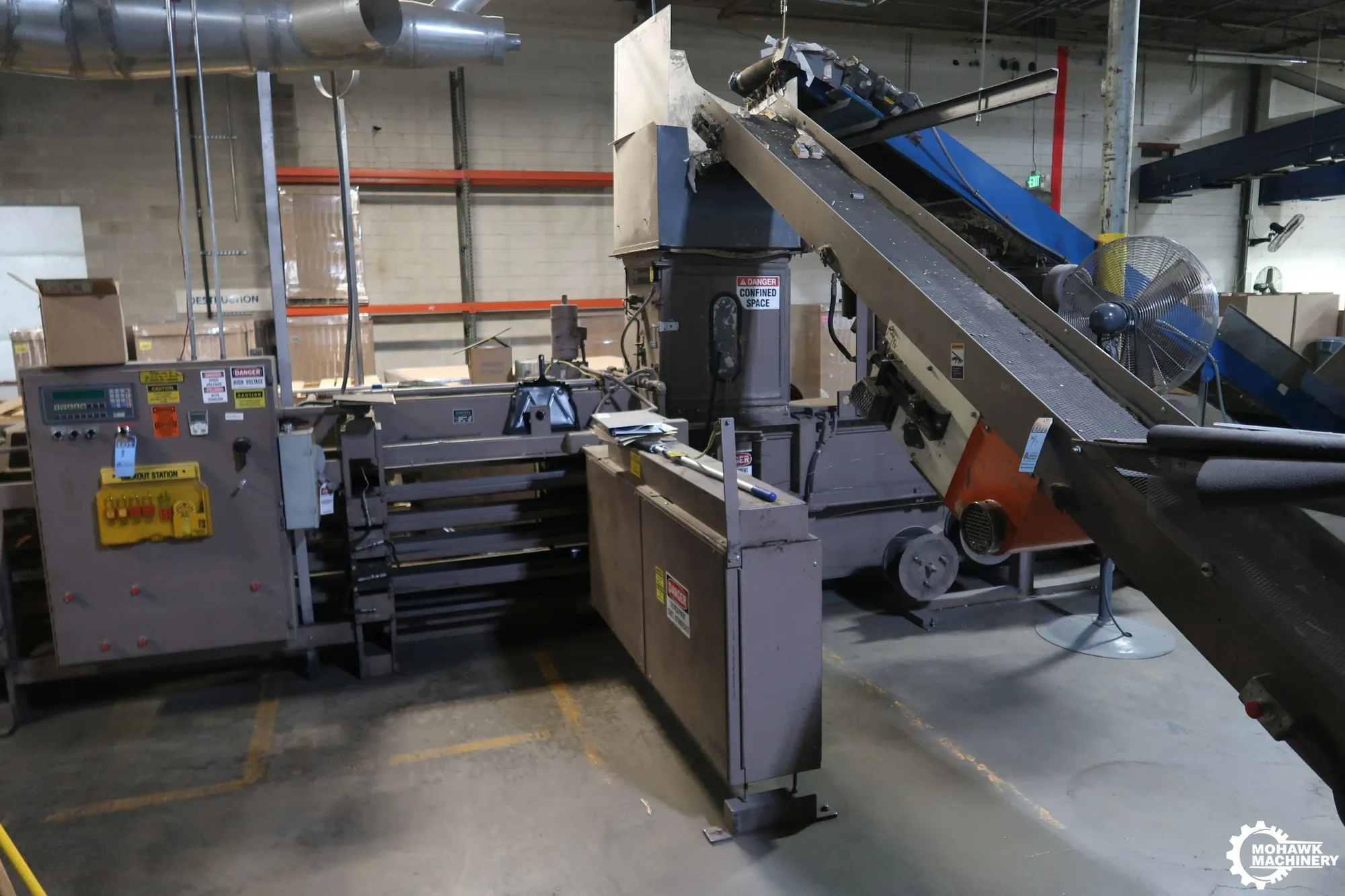 72” X 36” X 40” MAREN ENGINEERING “72-OE/100” OPEN-END CONTINUOUS HYDRAULIC AUTOMATIC SHREDDER & BALER w/30 HP SUMITOMO SHREDDER - ELECTRIC TIER - CART DUMPER - WIRE