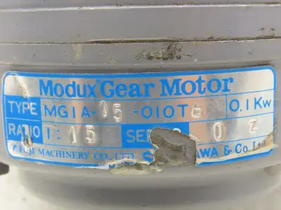 Fuji Modux MGIA-15-OIOTB Gear Motor 15:1 Ratio 0.1kw 200-220V 3PH 112rpm w/Brake