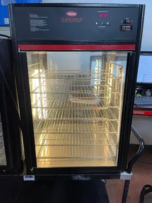 Used Hatco Used Hatco FSDT-2X Tall Two Door Warming Display Merchandiser w/ Rack - 120V Heated Cabinets & Displays Illinois US | Falcon Restaurant Supply #1375795