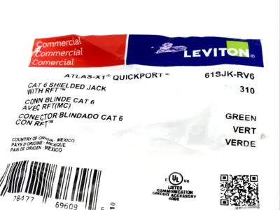 61SJK-RV6 | Leviton  ATLAS-X1 Cat 6 Shielded QUICKPORT Jack, Green - New