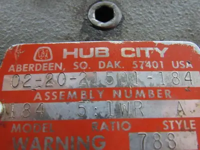 Hub City 02-20-21501-184 Double Shaft Gear Box 5:1 Ratio W/1/2HP 90a/100F DC