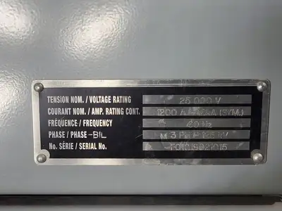 25kV 1200A 3ph Switchgear Unit w/ (2) Power Vac Breaker VB1 27.0-16-0