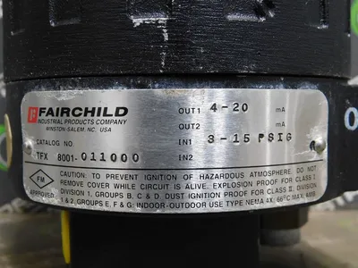 Fairchild TFX 8001-011000 Pressure Transducer In 3-15PSIG Out 4-20mA Used