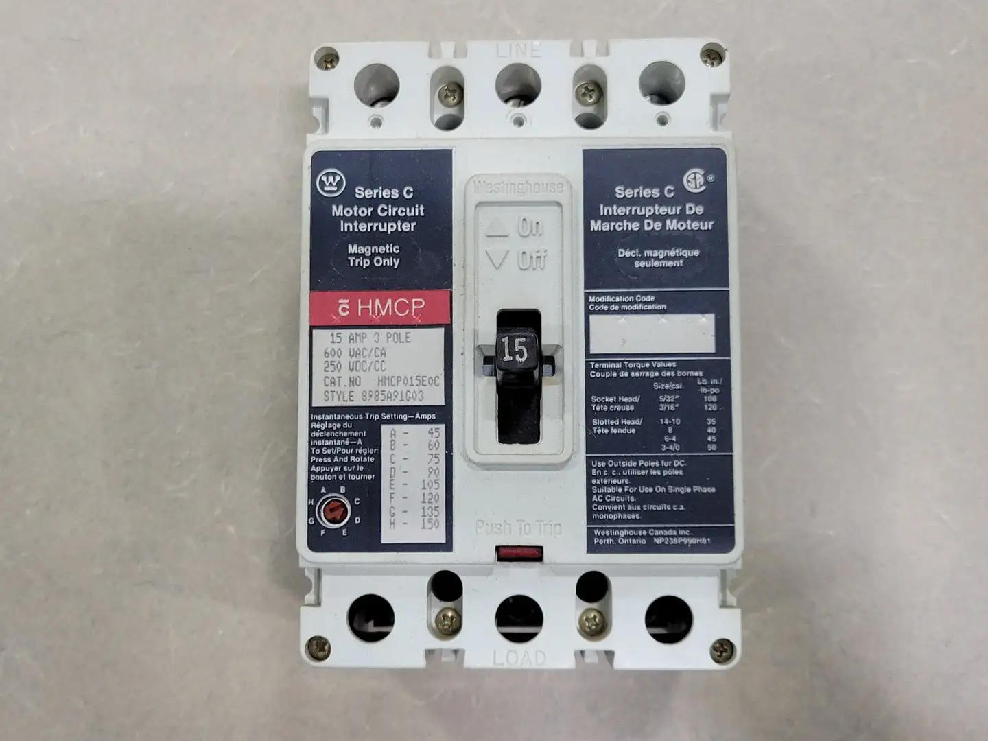 USED WESTINGHOUSE HMCP015E0C