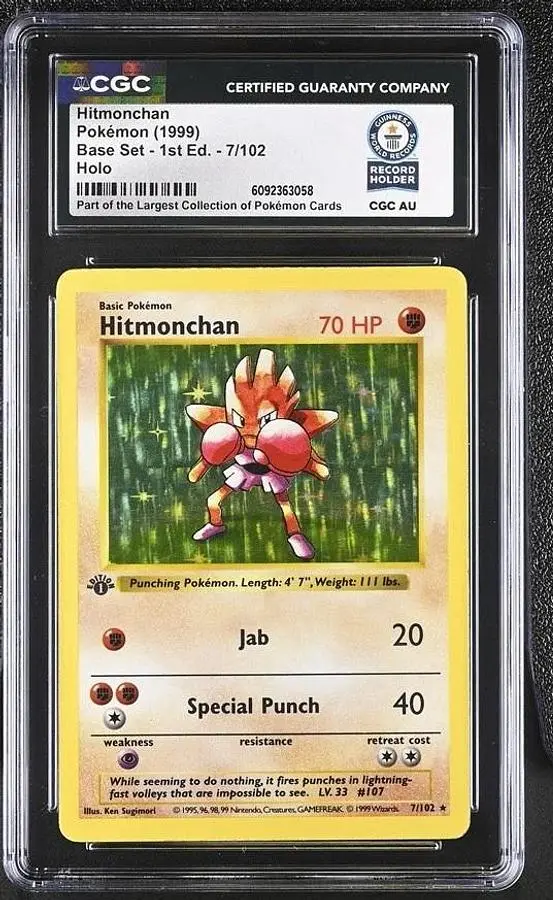 1999 POKEMON GAME 1ST EDITION #7 HITMONCHAN-HOLO CGC WORLD RECORD 1/1 GRAIL