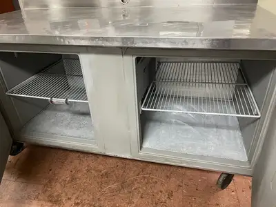 Used Randell Used 72" Randell 9235-32 Stainless 2 Door Worktop Refrigerator with Casters 120V Worktop Refrigerators Illinois US | Falcon Restaurant Supply #1375730
