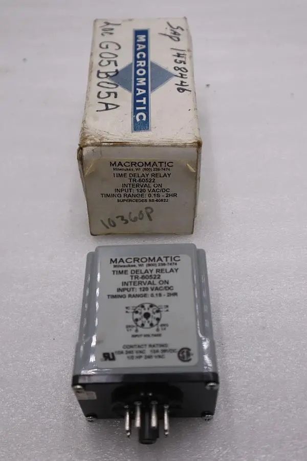 TR-60522 - MACROMATIC - TIME DELAY RELAY 120VAC/DC NEW UNIT STOCK H1306A