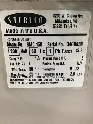Used STERLCO SMC 150 Chillers Michigan US | Ideal Machinery #605130