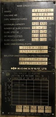 USED 1985 KOMATSU PRESSES KOMATSU E2P-300 PRESS