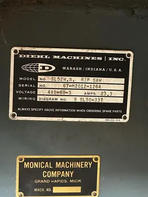 Used 1967 DIEHL SL-52 Woodworking Saws Wisconsin US | John G Weber Co Inc #1261907