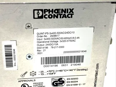 Phoenix Contact QUINT-PS-3X400-500AC/24DC/10 Power Supply 3PH 24VDC 10A 2938617