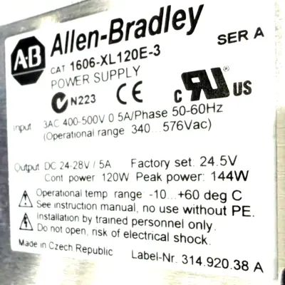 ALLEN BRADLEY 1606-XL120E-3 POWER SUPPLY SER. A 1606XL120E NEW, SURPLUS