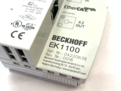 USED BECKHOFF ETHERCAT COUPLER TERMINAL MODULE, 2X RJ45 SOCKET CONNECTIONS