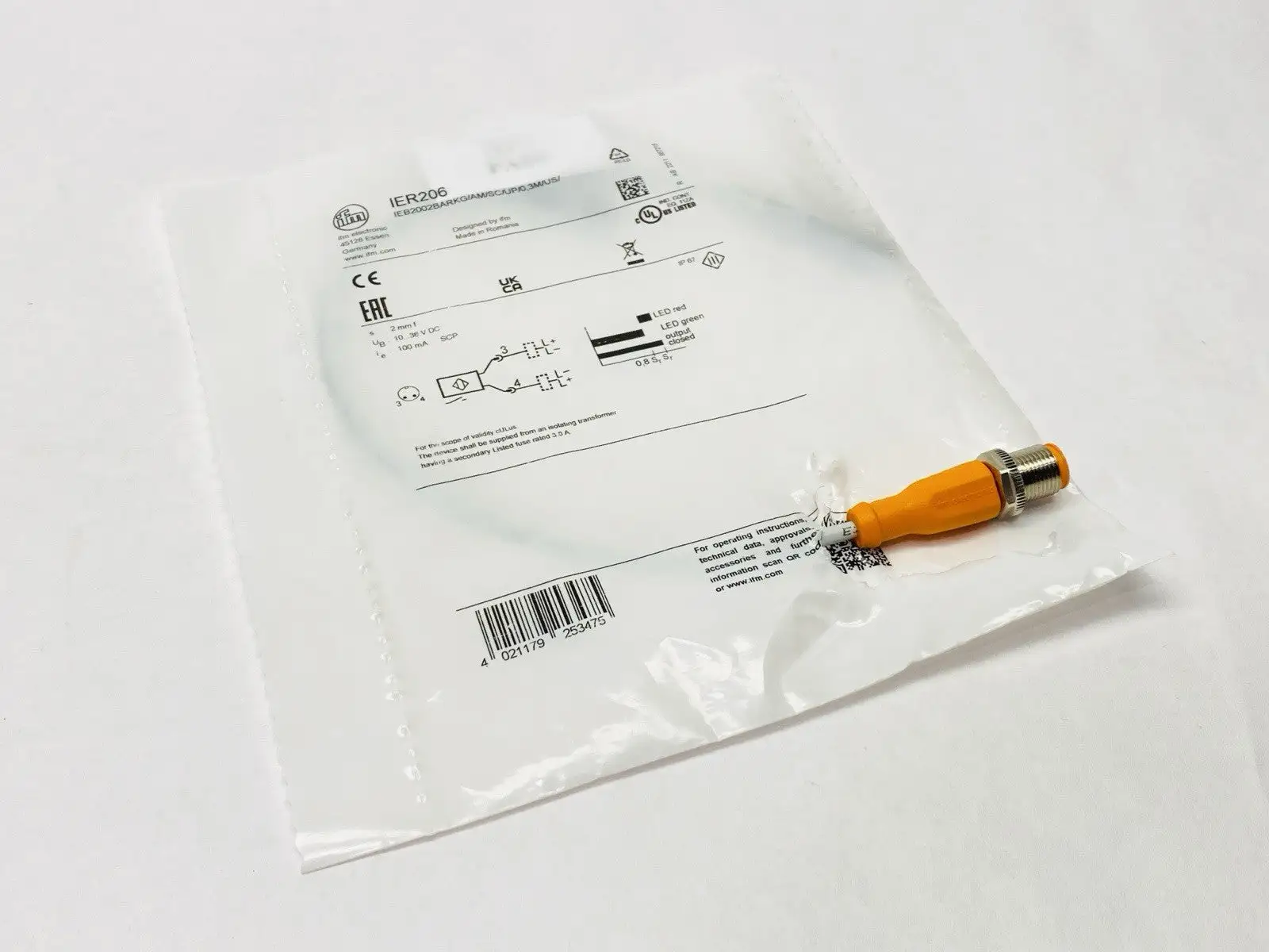 IER206 | IFM  Inductive Full Metal Sensor M8 IEB2002BARKG/AM/SC/UP/0,3M/US/ - New