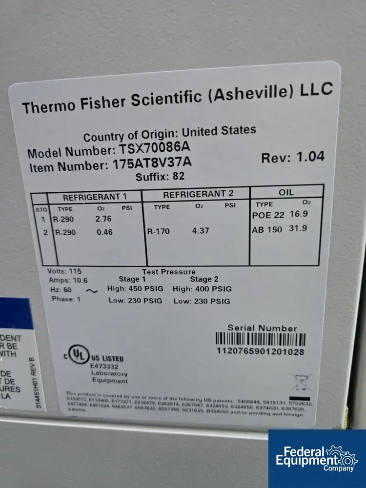 USED ThermoFisher Scientific Thermo Fisher Scientific ULT Freezer, Model TSX70086A