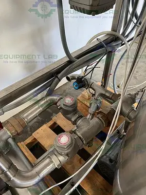USED METAL FABRICATION 50 GALLON JACKETED MIXING TANK W/ SIDE SCRAPER, CONTROLLER