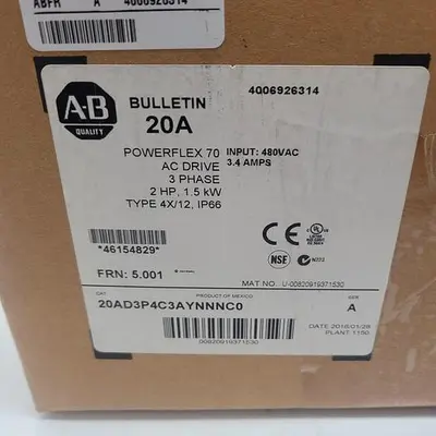 New | in-Stock ALLEN-BRADLEY ALLEN-BRADLEY BULLETIN 20A POWER FLEX 20AD3P4C3AYNNNC0 SER.A Variable Speed Drives | ND Industrial Surplus #1212158
