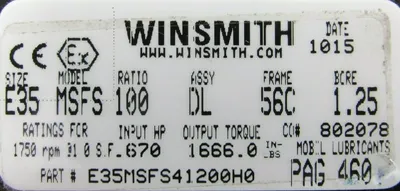 NEW WINSMITH E35MSFS41200H0 GEAR REDUCER 56C BORE 1.25" 100:1