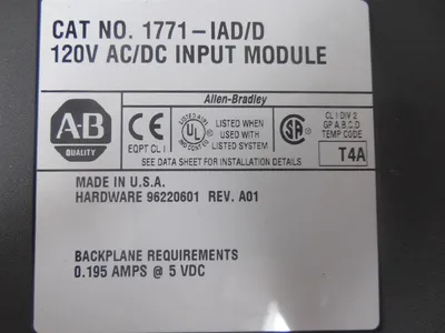 Allen Bradley 1771-IAD/D PLC-5 120VAC/DC Input Module Rev. A01 Used