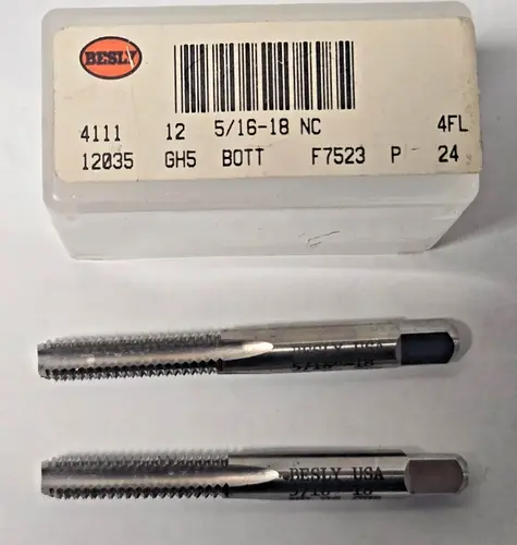 Lot of 2 Besly Tap 5/16 - 18 NC GH5 Bott 4 FL Brand New USA Made
