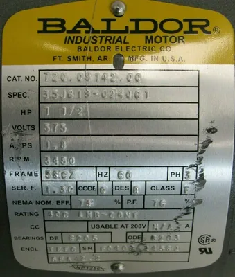 NEW BALDOR 35J619-0240G1 MOTOR 1.5HP 575V 3450 RPM 35J6190240G1 720.09142.00