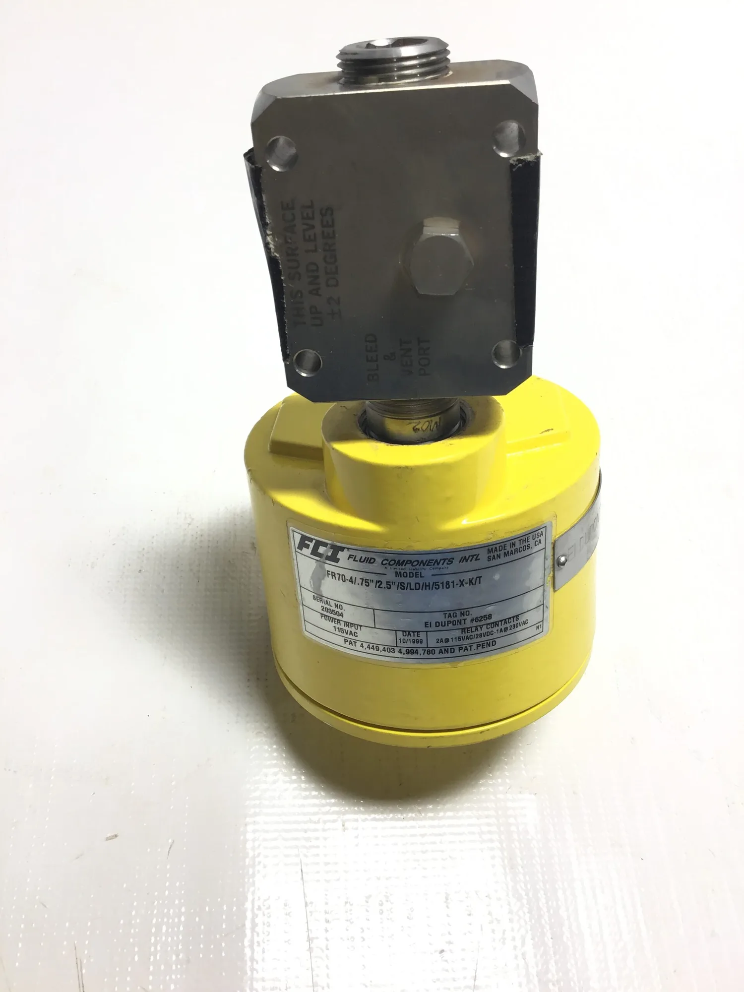 FCI FR70-4/.75″/2.5″/S/LD/H/5181-X-K/T Fluid Components Flow Meter 115VAC