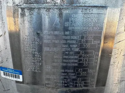Tank, 100 Gallon, Precision Stainless, Jacketed, Agitated, Stainless Steel, #5991465