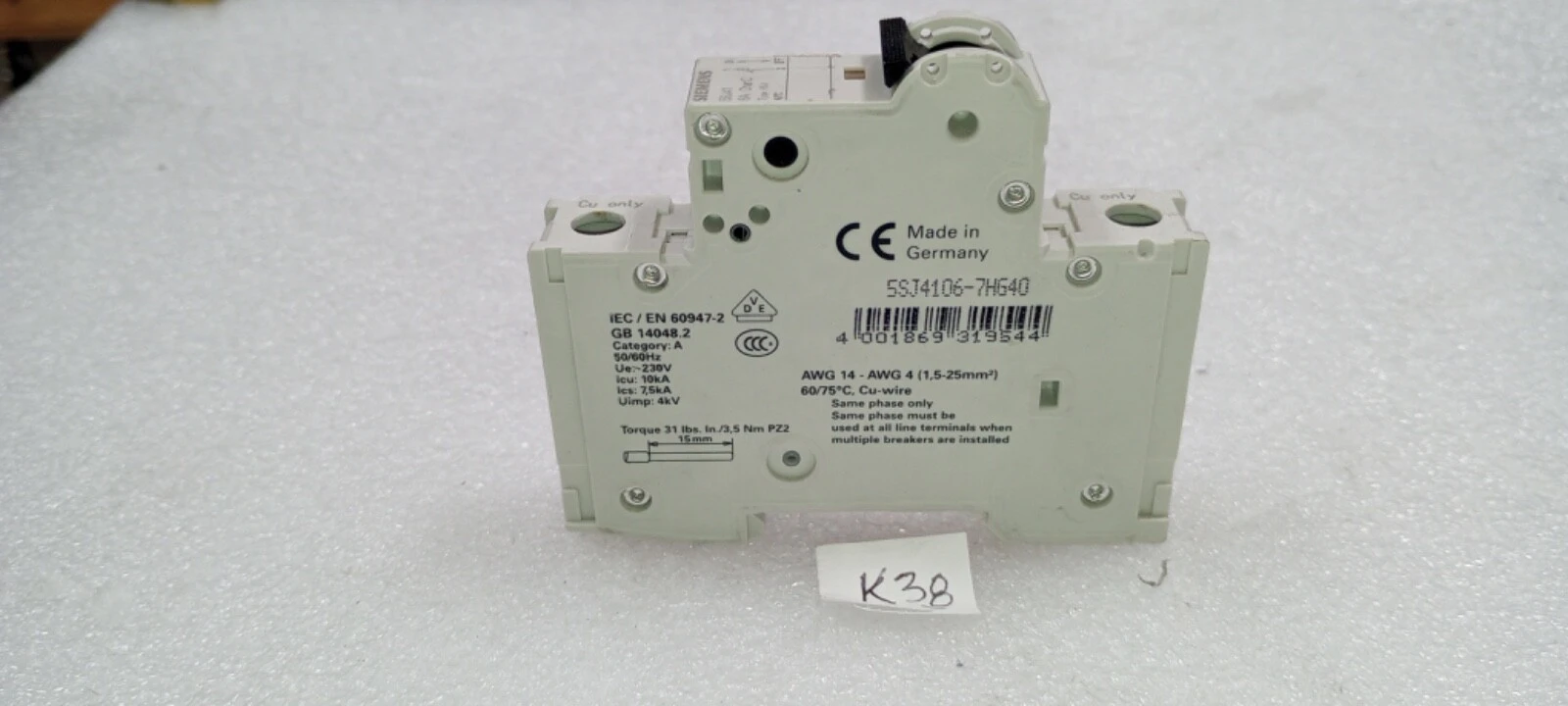 USED Siemens Siemens 6 Amp 1 Pole 5SJ41 Circuit Breaker 5SJ4106-7HG40