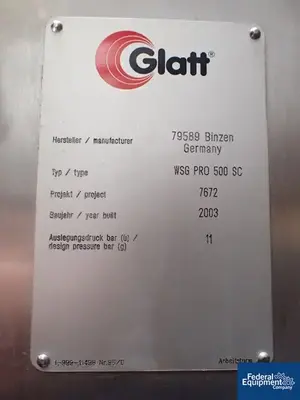 USED Glatt Glatt WSG Pro 500 SC Fluid Bed Dryer, S/S