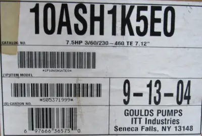 NEW GOULDS 10ASH1K5E0 PUMP 7.5HP 208-230/460V JMM3709T