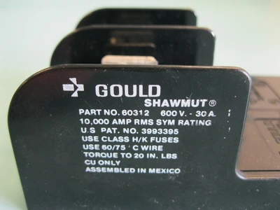 Lot of (3) 60311 60312 Gould Shawmut 1 & 2 Pole Fuse Holders D8