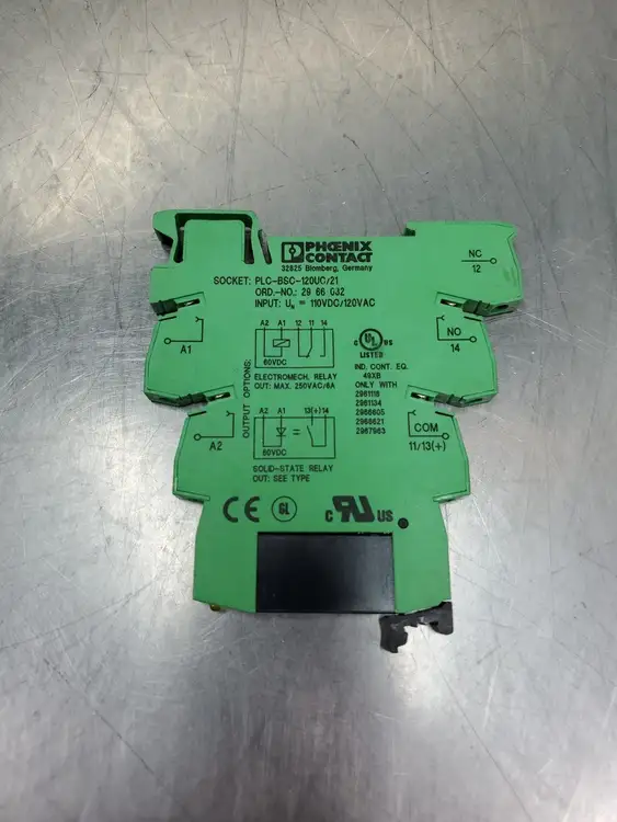 Used Phoenix Contact PLC-BSC-120UC/21 Relay Socket w/YK/1105-09 Relay Relays & Switches | Palmetto Automation #1150685