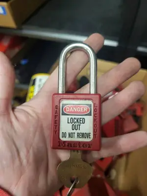 Large Lot of Electrical Lockout Tagout Devices with Tags and Padlock