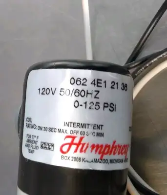 Humphrey 062-4E1-21-36 Solenoid Valve 24 Volt DC 0-125 PS Loc5E7/4