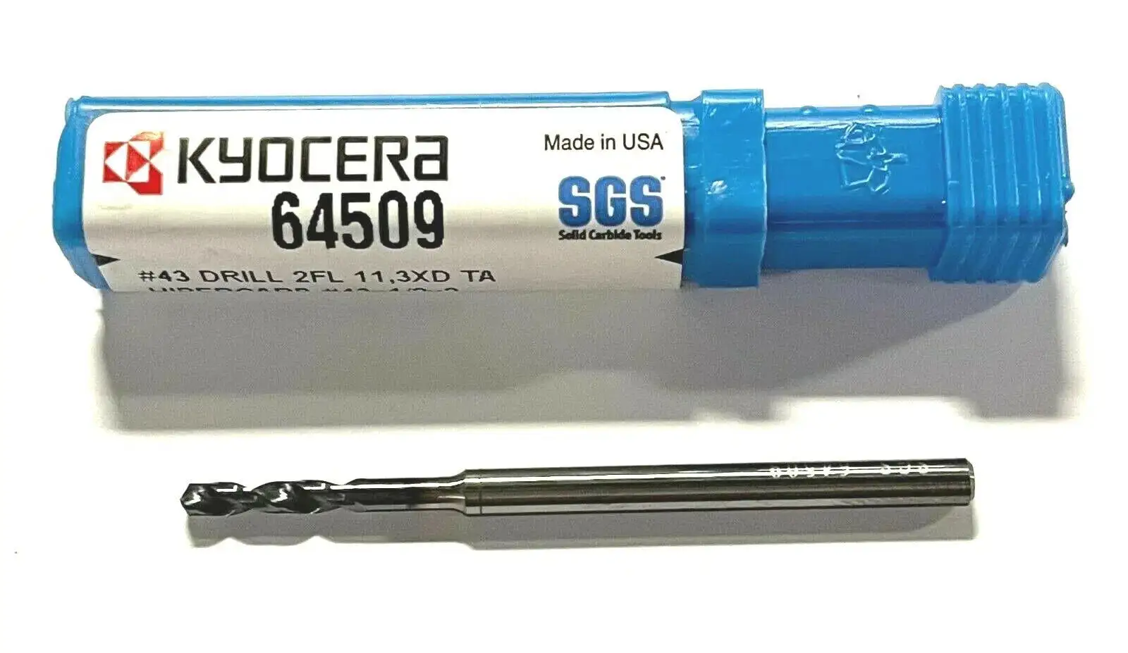 Kyocera #43 Solid Carbide Drill 3xD TA Coating 145° Point Angle 2 Flute USA