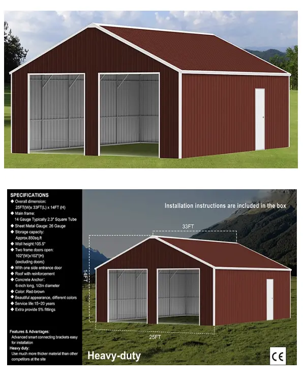 Unused 33FTx25FT  Double Garage  Steel Barn Model K3325G