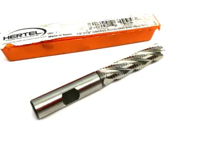 USED HERTEL COARSE ROUGHING END MILL 1/2" X 1/2" NCC, 4-FLUTE, 2" LOC