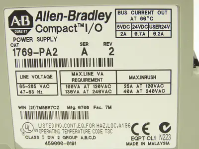 Allen Bradley 1769-PA2 Compact I/O Power Supply Series A Rev 2 with End Cap